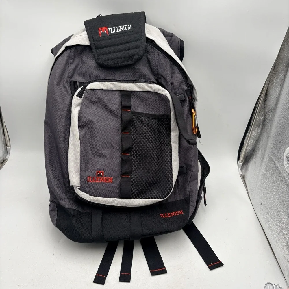 Illenium Hiking Backpack Gray Black Red Travel Camping Laptop Daypack